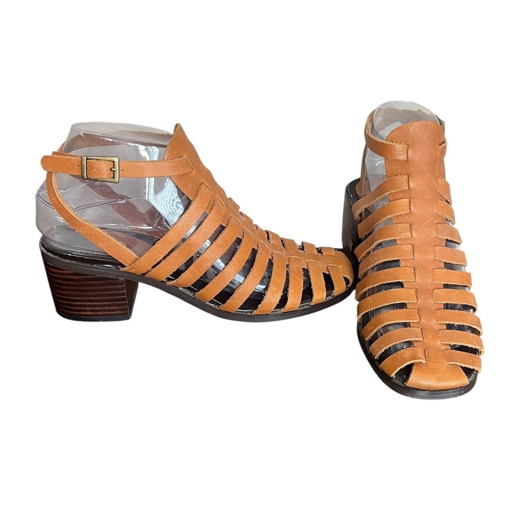 Ecoté Tan Brown Gladiator‎ Strappy Ankle Buckle Heeled Sandals Shoes Women's